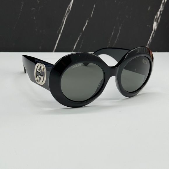 NEW GUCCI GG1647S 007 WOMEN SUNGLASSES GUCCI GG 1647S 007 ROUND BLACK EYEWEAR - Picture 7 of 14